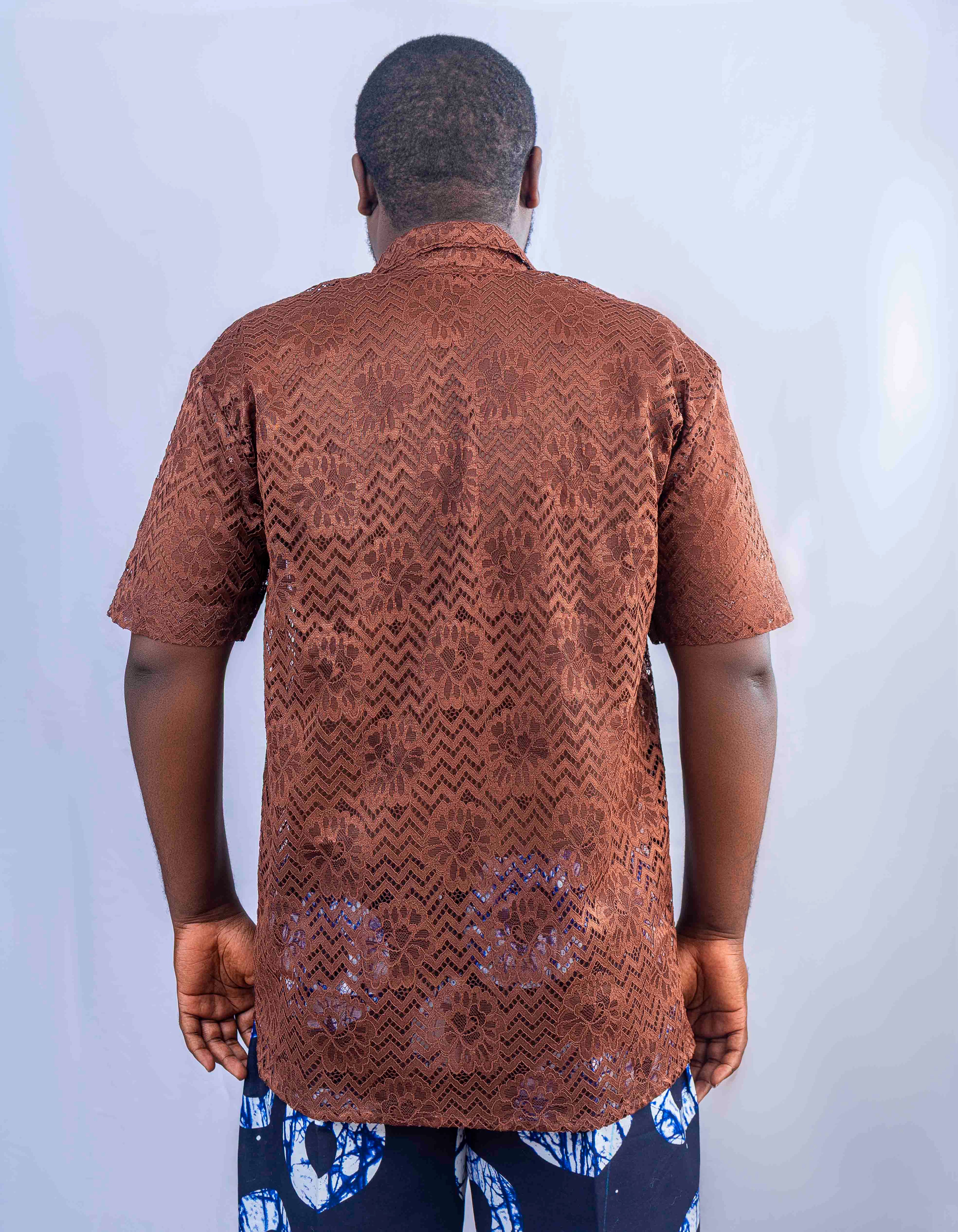 Men's Brown Patterned Short Sleeve Casual Shirt
