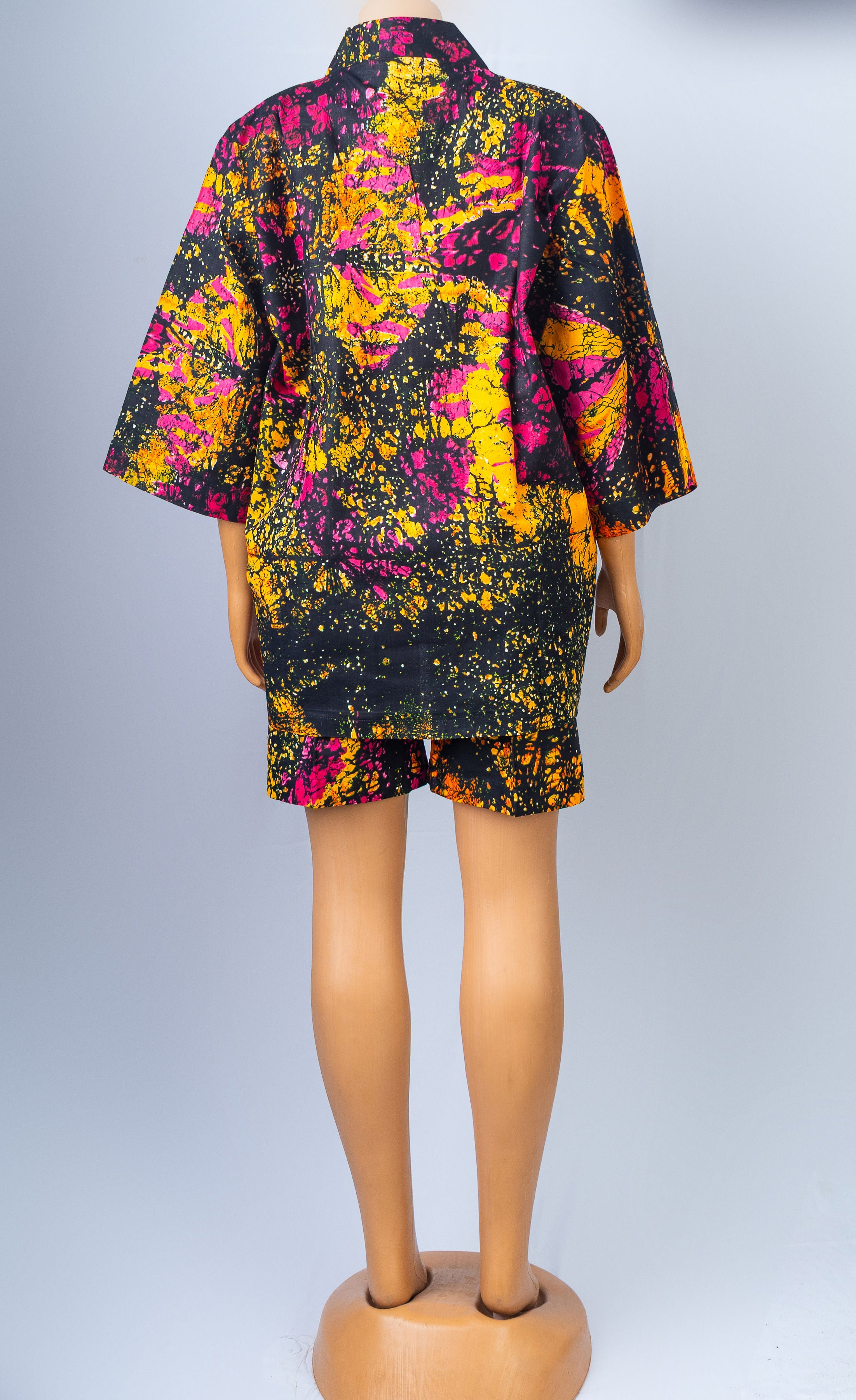 Vibrant Batik Print Kimono Top & Shorts Set