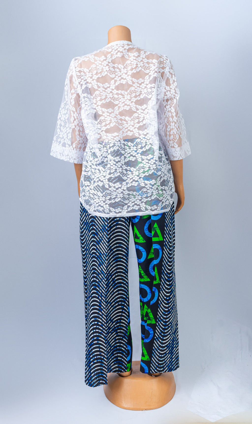 Chic Lace Top & Patterned Pants Set
