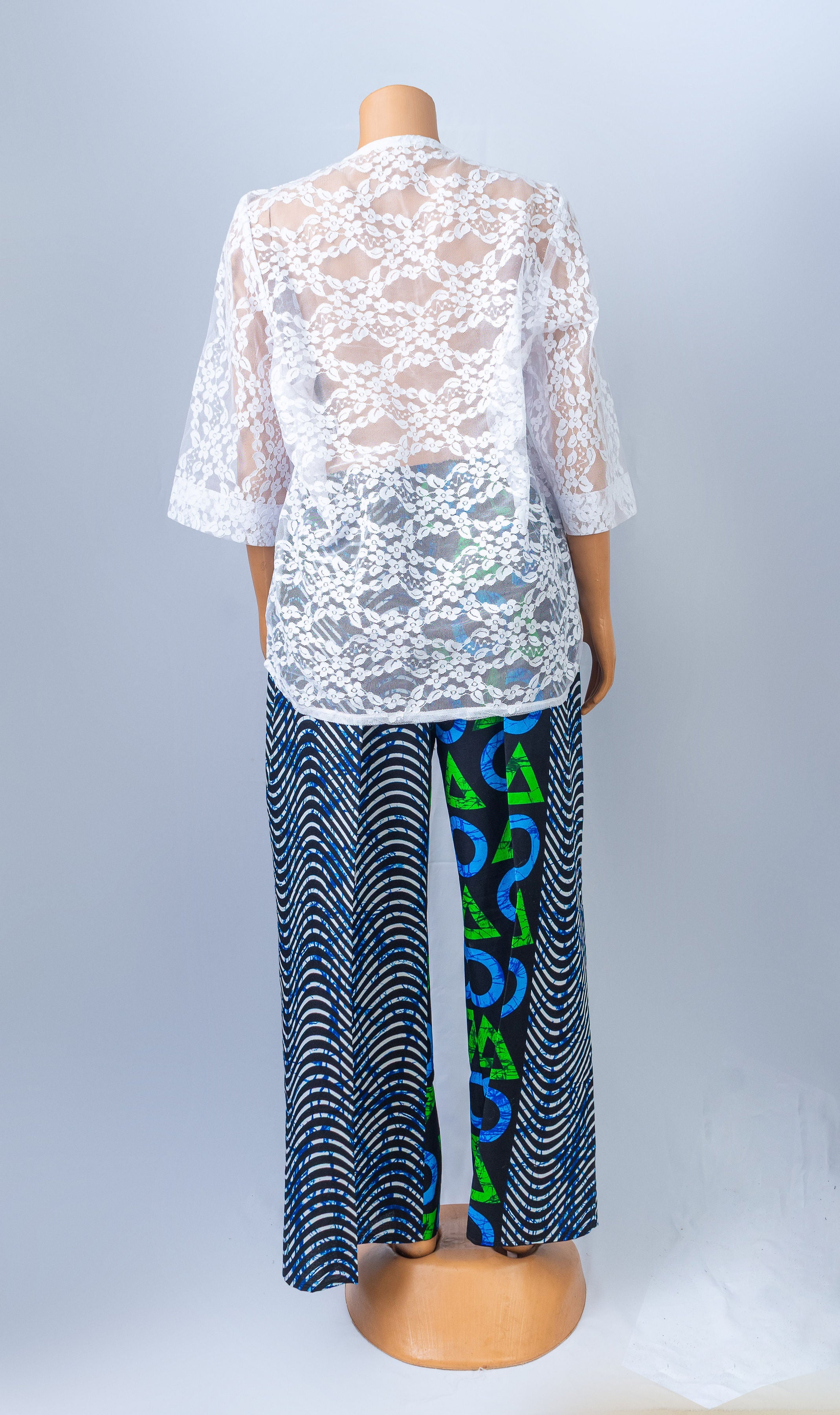 Chic Lace Top & Patterned Pants Set